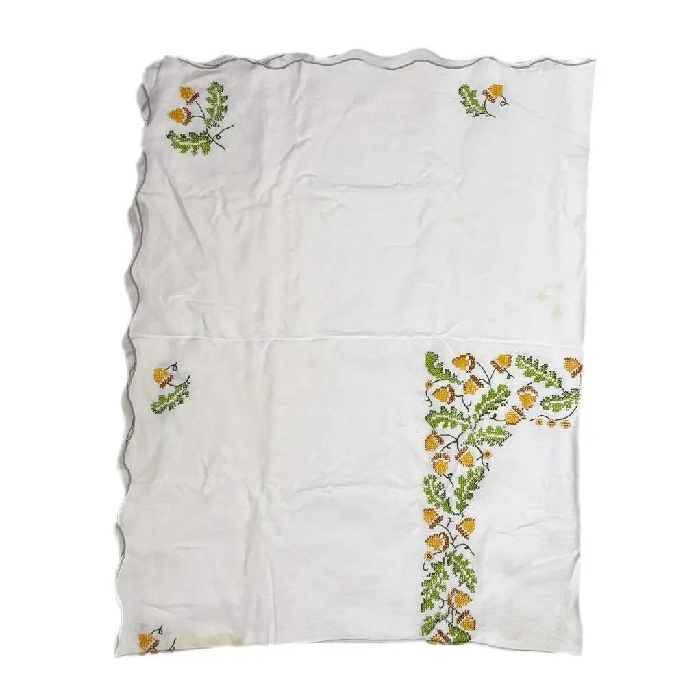 Vintage Cutter Cottagecore Cross Stitch Linen Tablecloth Shabby Decor Heritage